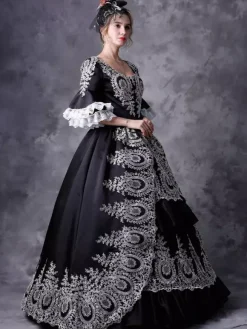 Victorian Retro Tudor Dress Costume Women's Black Hooded Masquerade Ball Gowns Royal Victorian Era Clothing Retro Costume Carnival