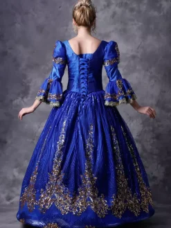 Victorian Retro Tudor Dress Costume Women's Royal Blue Half Sleeves Baroque Masquerade Ball Gowns with hat Royal Victorian Era Clothing Retro Costume