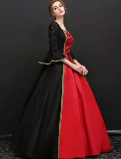 Victorian Retro Tudor Dress Costume Women's Baroque Black Half Sleeves Ball Gown Vintage Retro Dress