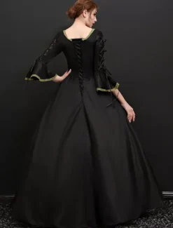Victorian Retro Tudor Dress Costume Women's Baroque Black Half Sleeves Ball Gown Vintage Retro Dress