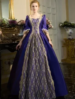 Victorian Retro Tudor Dress Costume Women's Retro Baroque Costume Lace Embroidered Tunic Lace Up Ball Gown Victorian era Clothing Retro Tudor Dress Costumes Dress Carnival