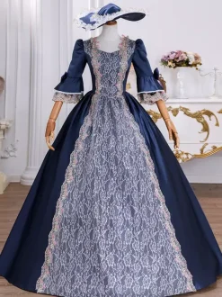 Victorian Retro Tudor Dress Costume Women's Retro Baroque Costume Lace Embroidered Tunic Lace Up Ball Gown Victorian era Clothing Retro Tudor Dress Costumes Dress Carnival