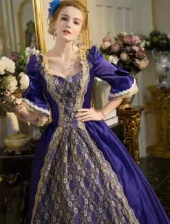 Victorian Retro Tudor Dress Costume Women's Retro Baroque Costume Lace Embroidered Tunic Lace Up Ball Gown Victorian era Clothing Retro Tudor Dress Costumes Dress Carnival