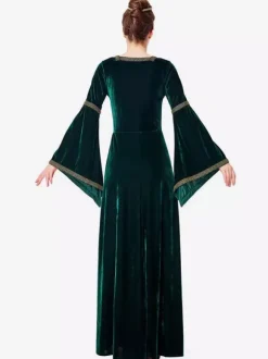 Victorian Retro Tudor Dress Costume Dark Green Retro Tudor Dress Costumes Women's Printed Crochet Lace Up Trumpet Long Sleeves Square Neckline Costume Headwear Vintage 18th Century Costume