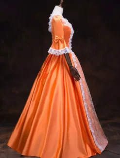 Victorian Retro Tudor Dress Costume Women's Orange Baroque Masquerade Ball Gowns Ruffles Trumpet Half Sleeves Victorian Era Clothing Retro Tudor Dress Costumes