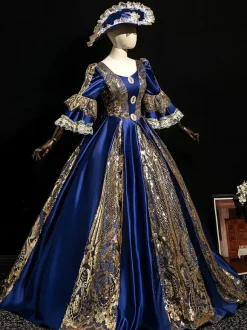 Victorian Rococo Costumes Dress Red Marie Antoinette Costume Ball Gown Burgundy
