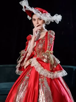 Victorian Rococo Costumes Dress Red Marie Antoinette Costume Ball Gown Burgundy