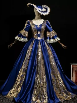 Victorian Rococo Costumes Dress Red Marie Antoinette Costume Ball Gown Burgundy