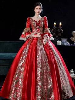 Victorian Rococo Costumes Dress Red Marie Antoinette Costume Ball Gown Burgundy