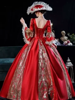 Victorian Rococo Costumes Dress Red Marie Antoinette Costume Ball Gown Burgundy