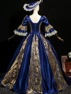 Victorian Rococo Costumes Dress Red Marie Antoinette Costume Ball Gown Burgundy