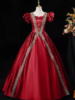 Victorian Rococo Costumes Dress Royal Blue Marie Antoinette Short Slvess Costume Burgundy
