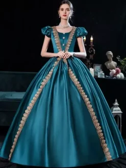 Victorian Rococo Costumes Dress Royal Blue Marie Antoinette Short Slvess Costume Burgundy