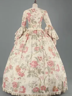 Victorian Rococo Costumes Floral Print Lace Ruffles Polyester Marie Antoinette Dress