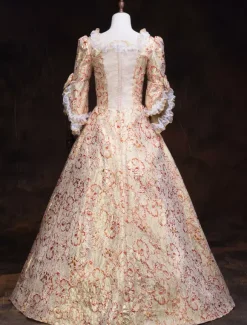 Victorian Rococo Retro Tudor Dress Costume Red Ball Gowns Ruffles Dress
