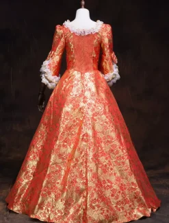 Victorian Rococo Retro Tudor Dress Costume Red Ball Gowns Ruffles Dress