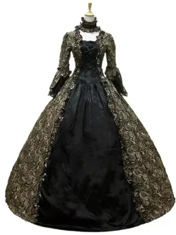 Victorian Tudor Dress Costume Baroque Costume Lace Ruffles Printed Trumpet sleeves Vintage Viactorian era Clothing Long Party Dresses with Choker Burgundy