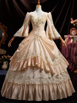 Victorian Tudor Dress Ruffle Flare Half Sleeves Dress Marie Antoinette Costume