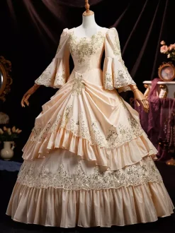 Victorian Tudor Dress Ruffle Flare Half Sleeves Dress Marie Antoinette Costume