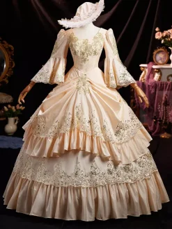 Victorian Tudor Dress Ruffle Flare Half Sleeves Dress Marie Antoinette Costume