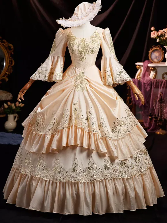 Victorian Tudor Dress Ruffle Flare Half Sleeves Dress Marie Antoinette Costume