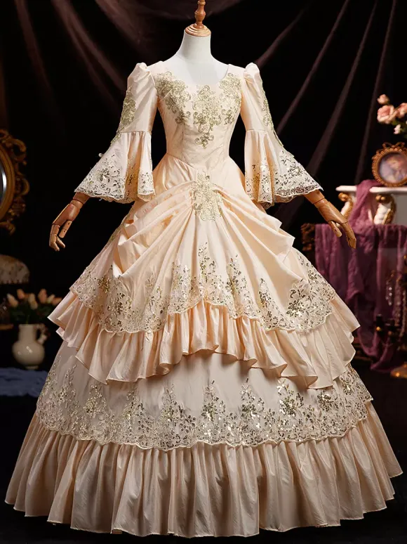 Victorian Tudor Dress Ruffle Flare Half Sleeves Dress Marie Antoinette Costume