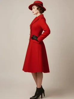Vintage A-line Double-breasted Woolen Flared Midi Coat For Women 2026