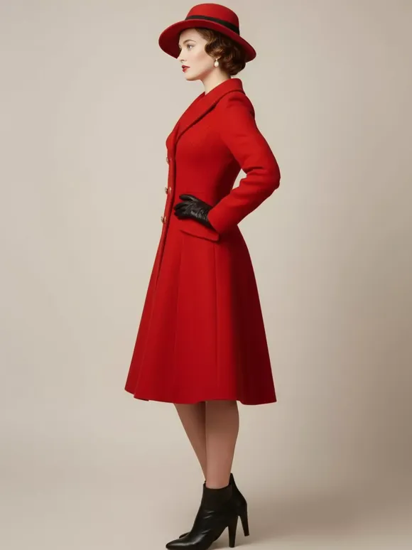 Vintage A-line Double-breasted Woolen Flared Midi Coat For Women 2026
