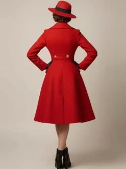 Vintage A-line Double-breasted Woolen Flared Midi Coat For Women 2026