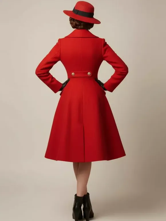 Vintage A-line Double-breasted Woolen Flared Midi Coat For Women 2026