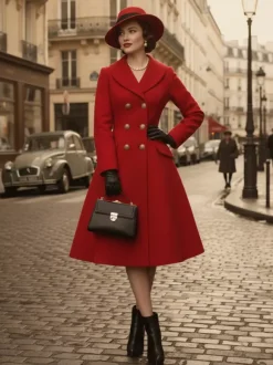 Vintage A-line Double-breasted Woolen Flared Midi Coat For Women 2026