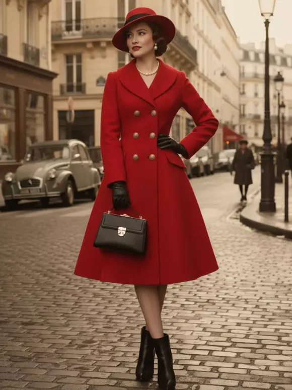 Vintage A-line Double-breasted Woolen Flared Midi Coat For Women 2026
