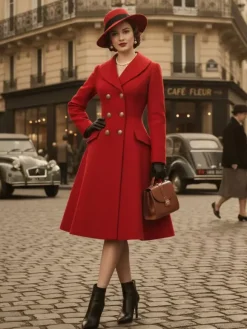 Vintage A-line Double-breasted Woolen Flared Midi Coat For Women 2026
