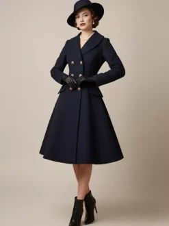 Vintage A-line Double-breasted Woolen Flared Midi Coat For Women 2026