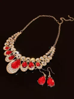 Vintage Alloy Rhinestones Nacklace And Earrings Set Retro Jewelry Set