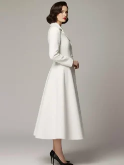 Vintage Classic Lapel A-line Woolen Flared Coat In White For Women 2026