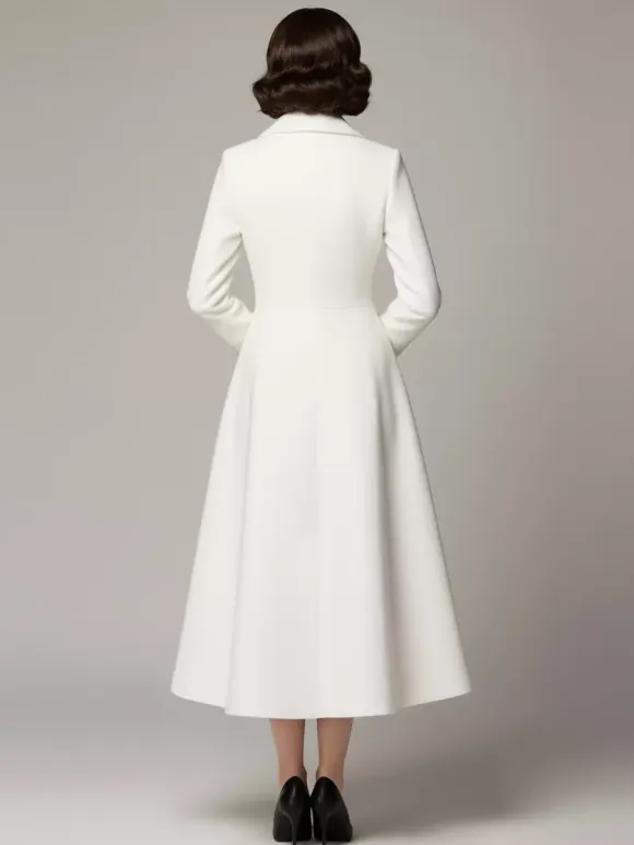 Vintage Classic Lapel A-line Woolen Flared Coat In White For Women 2026