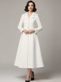 Vintage Classic Lapel A-line Woolen Flared Coat In White For Women 2026
