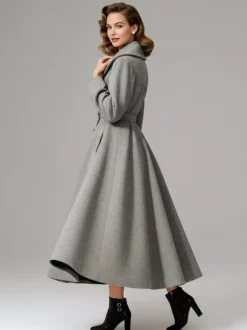 Vintage Double-Breasted A-line Woolen Coat With Shawl Collar For Women 2026