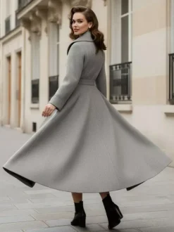 Vintage Double-Breasted A-line Woolen Coat With Shawl Collar For Women 2026