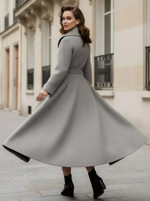 Vintage Double-Breasted A-line Woolen Coat With Shawl Collar For Women 2026