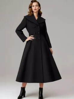 Vintage Double-Breasted A-line Woolen Coat With Shawl Collar For Women 2026