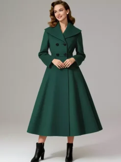 Vintage Double-Breasted A-line Woolen Coat With Shawl Collar For Women 2026
