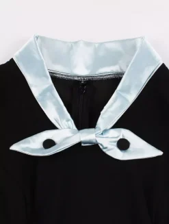 Vintage Dress 1950s Yellow Two-Tone Bows Short Sleeves Embellished Collar Medium Swing Dress