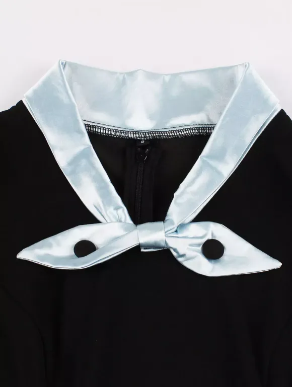 Vintage Dress 1950s Yellow Two-Tone Bows Short Sleeves Embellished Collar Medium Swing Dress