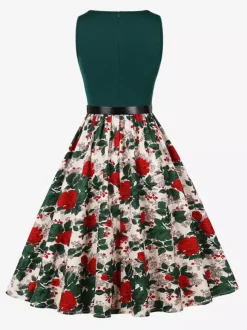Vintage Dresses 1950s Swing Floral Swing Dress Sleeveless A-Line Tea Party Midi Dress