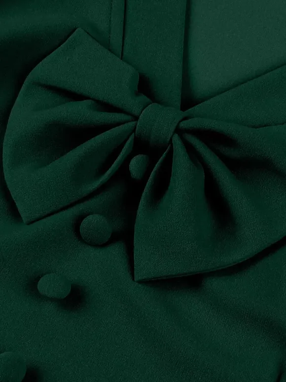 Vintage Dresses 1950s Vintage Swing Dress Bow Tie Collar Short Sleeve Tea Party Dress