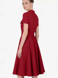Vintage Dresses 1950s Vintage Swing Dress Bow Tie Collar Short Sleeve Tea Party Dress