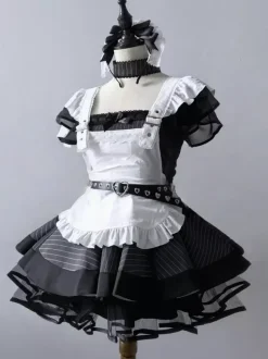 Vintage Elegant Maid Dress Japanese Lolita Style Tiered Apron Dress With Lace Trim Kawaii Gothic Aristocrat Uniform