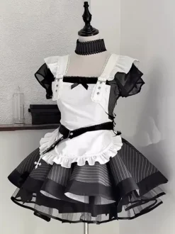Vintage Elegant Maid Dress Japanese Lolita Style Tiered Apron Dress With Lace Trim Kawaii Gothic Aristocrat Uniform